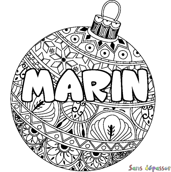 Coloriage pr&eacute;nom MARIN - d&eacute;cor Boule de No&euml;l