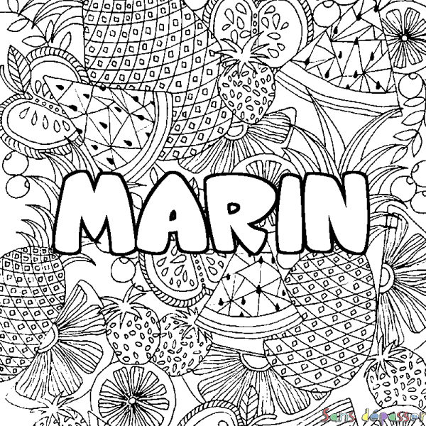 Coloriage prénom MARIN - d&eacute;cor Mandala fruits