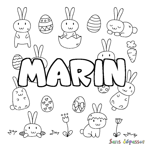 Coloriage pr&eacute;nom MARIN - d&eacute;cor Paques