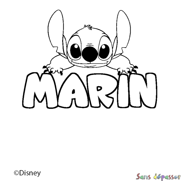Coloriage pr&eacute;nom MARIN - d&eacute;cor Stitch
