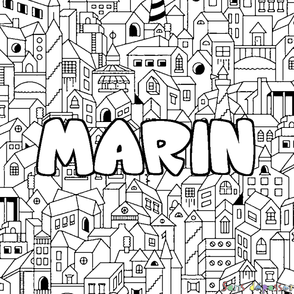 Coloriage prénom MARIN - d&eacute;cor Ville