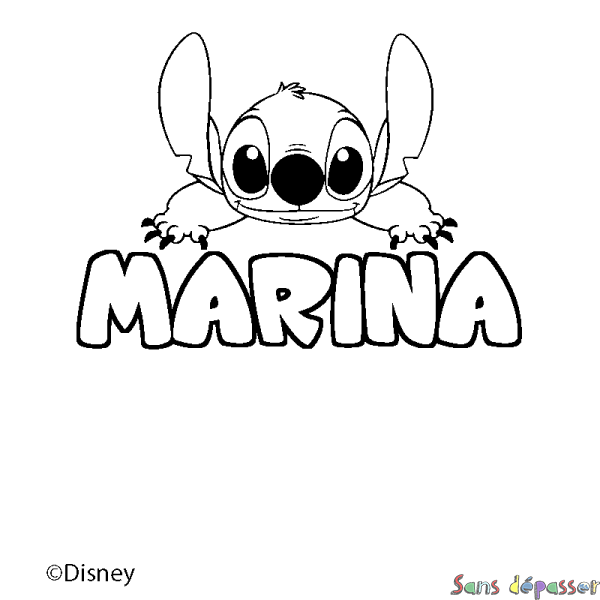 Coloriage pr&eacute;nom MARINA - d&eacute;cor Stitch