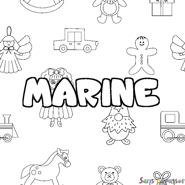 Coloriage pr&eacute;nom MARINE - d&eacute;cor Jouets