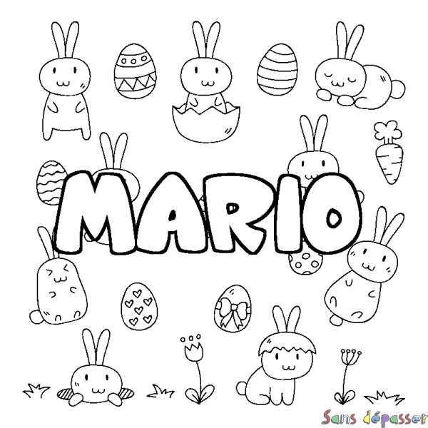 Coloriage pr&eacute;nom MARIO - d&eacute;cor Paques