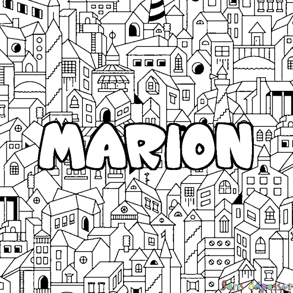 Coloriage prénom MARION - d&eacute;cor Ville