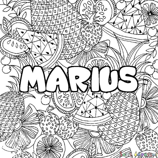 Coloriage prénom MARIUS - d&eacute;cor Mandala fruits