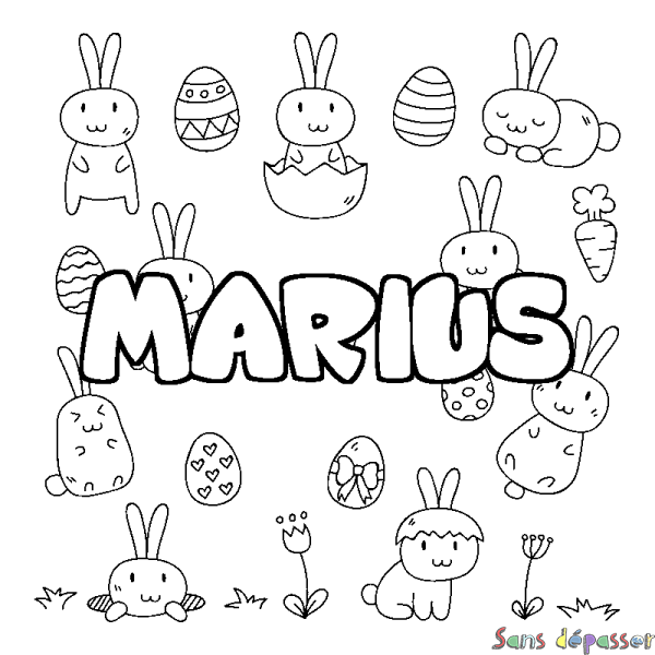 Coloriage pr&eacute;nom MARIUS - d&eacute;cor Paques