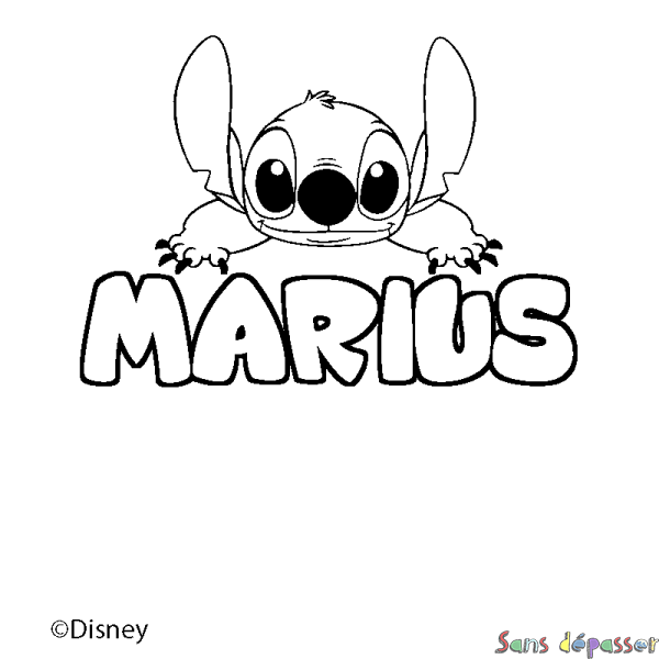 Coloriage pr&eacute;nom MARIUS - d&eacute;cor Stitch