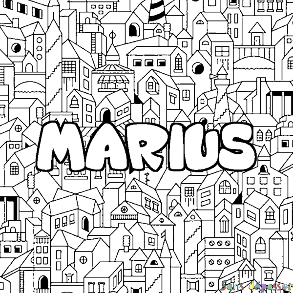 Coloriage prénom MARIUS - d&eacute;cor Ville