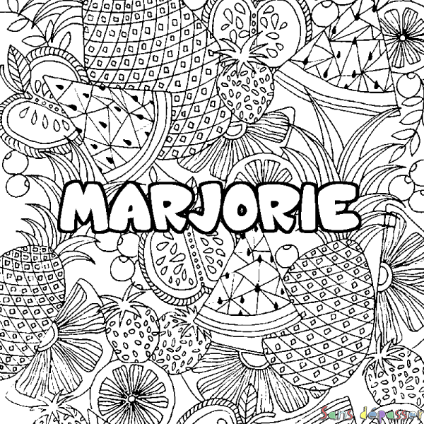 Coloriage prénom MARJORIE - d&eacute;cor Mandala fruits