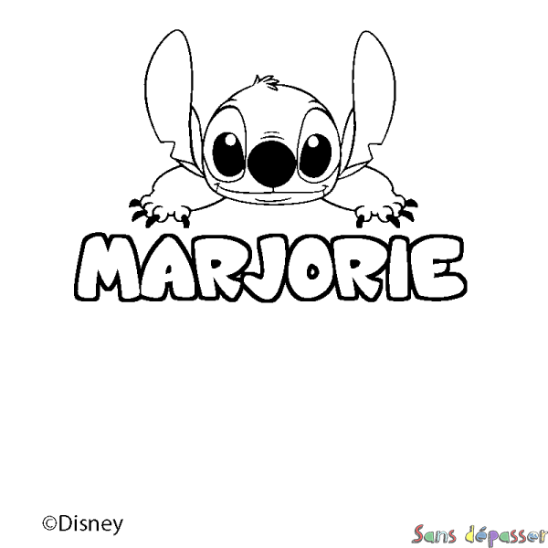 Coloriage pr&eacute;nom MARJORIE - d&eacute;cor Stitch