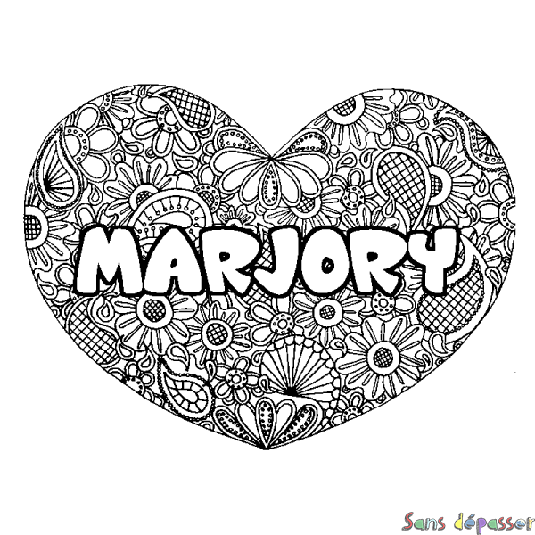 Coloriage prénom MARJORY - d&eacute;cor Mandala coeur