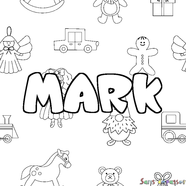 Coloriage pr&eacute;nom MARK - d&eacute;cor Jouets