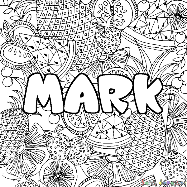 Coloriage prénom MARK - d&eacute;cor Mandala fruits