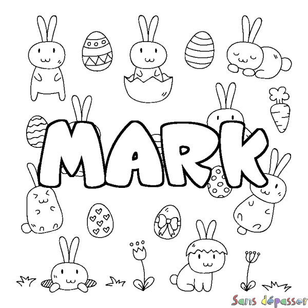 Coloriage pr&eacute;nom MARK - d&eacute;cor Paques