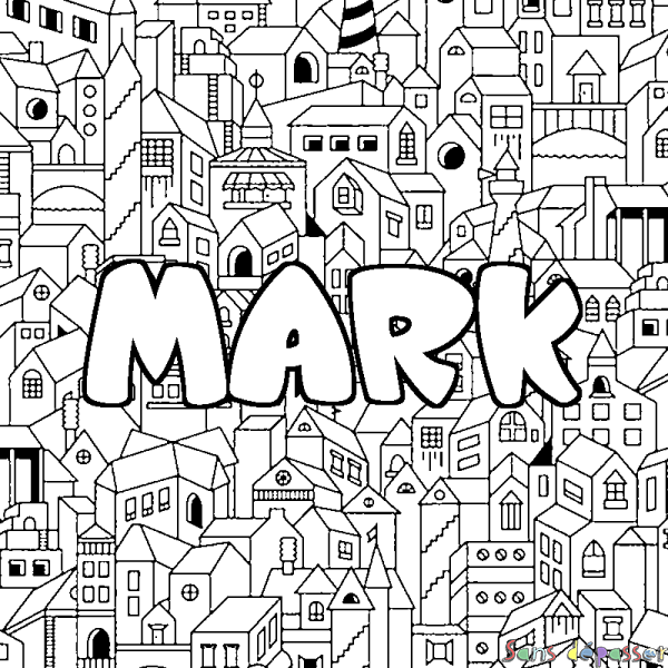 Coloriage prénom MARK - d&eacute;cor Ville