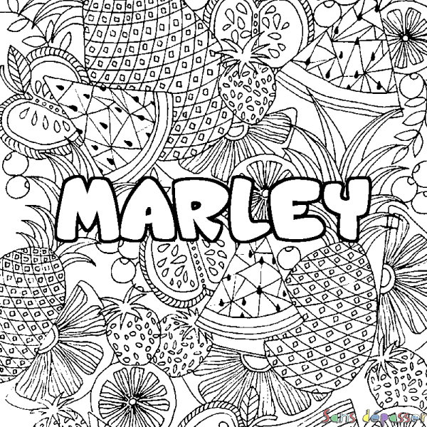 Coloriage prénom MARLEY - d&eacute;cor Mandala fruits