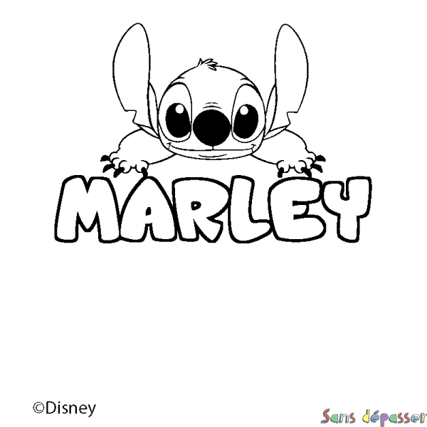 Coloriage pr&eacute;nom MARLEY - d&eacute;cor Stitch
