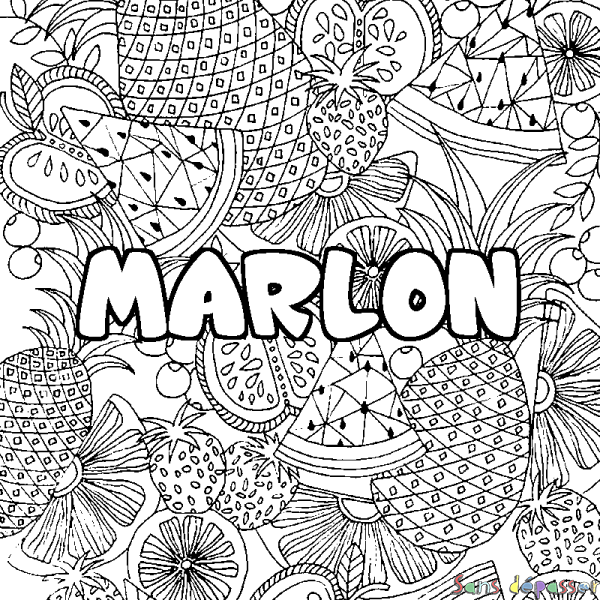 Coloriage prénom MARLON - d&eacute;cor Mandala fruits