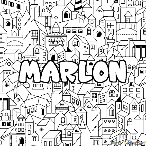 Coloriage prénom MARLON - d&eacute;cor Ville
