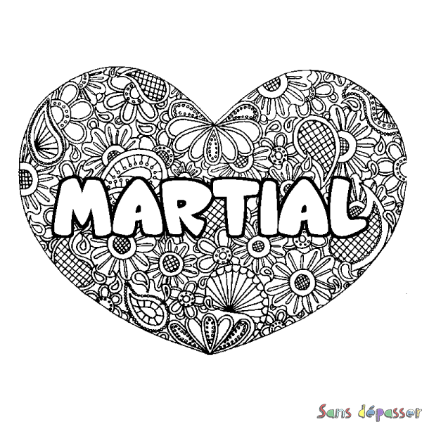 Coloriage prénom MARTIAL - d&eacute;cor Mandala coeur