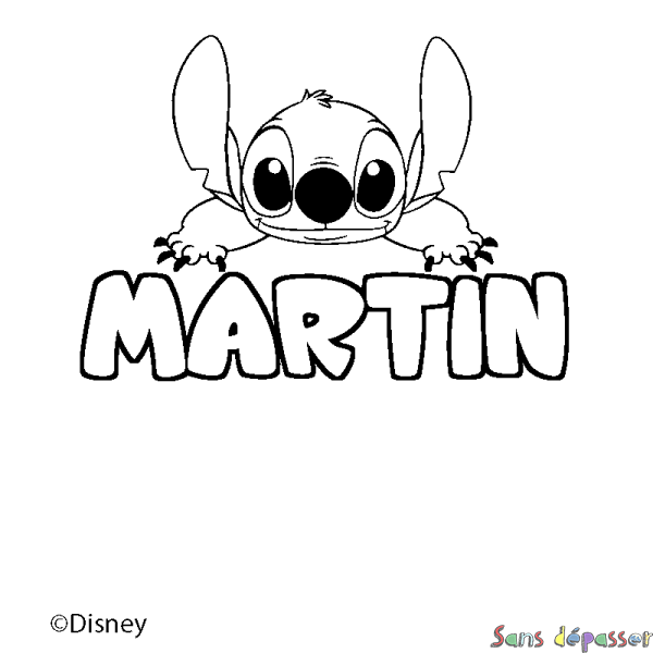 Coloriage pr&eacute;nom MARTIN - d&eacute;cor Stitch