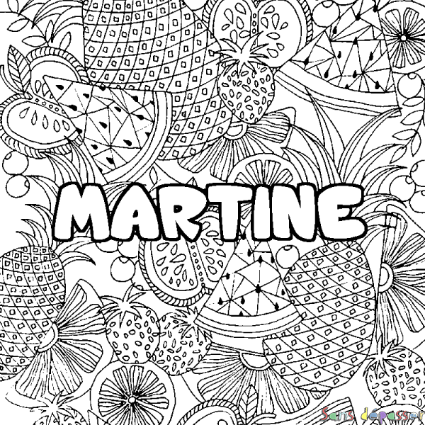 Coloriage prénom MARTINE - d&eacute;cor Mandala fruits