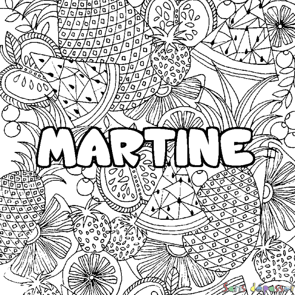 Coloriage pr&eacute;nom MARTINE - d&eacute;cor Mandala fruits