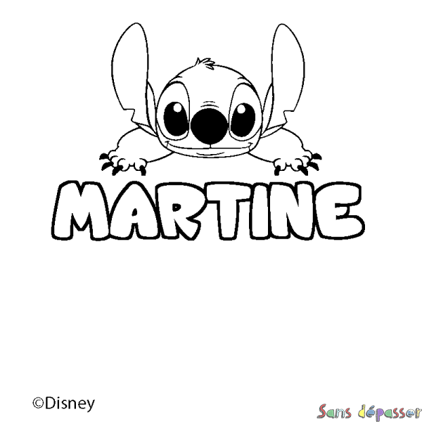 Coloriage pr&eacute;nom MARTINE - d&eacute;cor Stitch