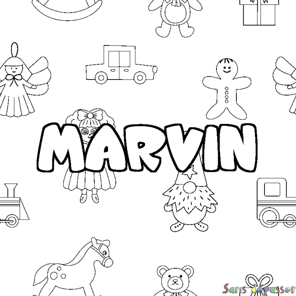 Coloriage prénom MARVIN - d&eacute;cor Jouets