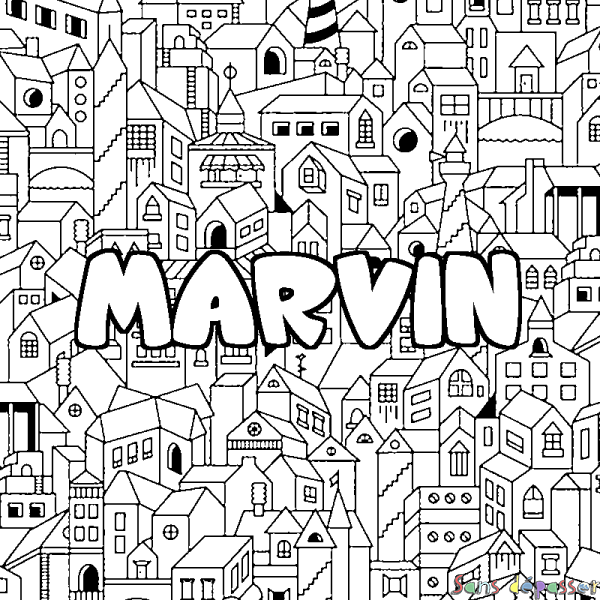 Coloriage prénom MARVIN - d&eacute;cor Ville