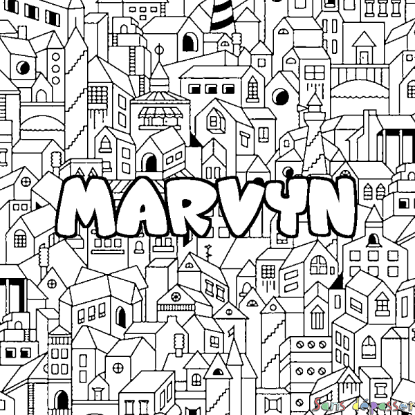 Coloriage prénom MARVYN - d&eacute;cor Ville