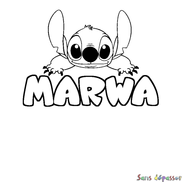 Coloriage prénom MARWA - d&eacute;cor Stitch