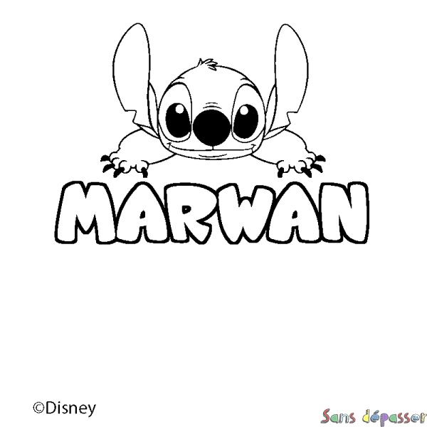 Coloriage pr&eacute;nom MARWAN - d&eacute;cor Stitch