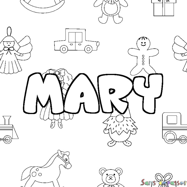 Coloriage pr&eacute;nom MARY - d&eacute;cor Jouets
