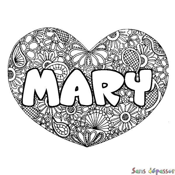 Coloriage prénom MARY - d&eacute;cor Mandala coeur