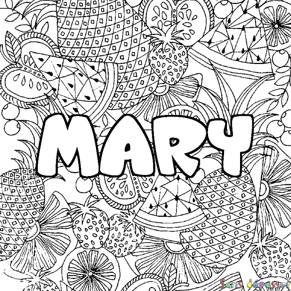 Coloriage pr&eacute;nom MARY - d&eacute;cor Mandala fruits