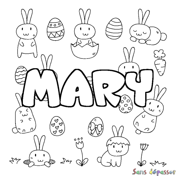 Coloriage pr&eacute;nom MARY - d&eacute;cor Paques