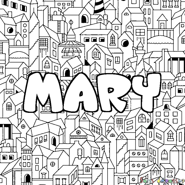 Coloriage prénom MARY - d&eacute;cor Ville
