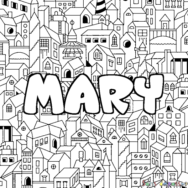 Coloriage pr&eacute;nom MARY - d&eacute;cor Ville