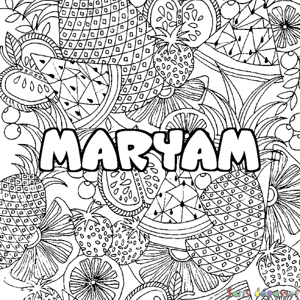 Coloriage prénom MARYAM - d&eacute;cor Mandala fruits