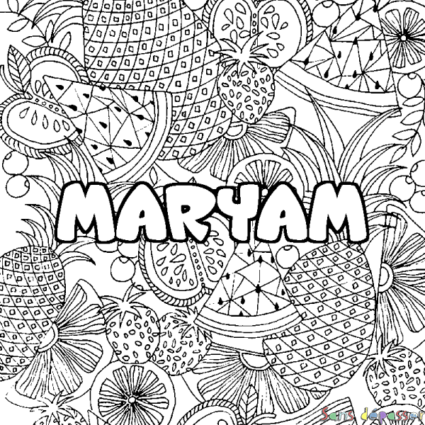 Coloriage pr&eacute;nom MARYAM - d&eacute;cor Mandala fruits