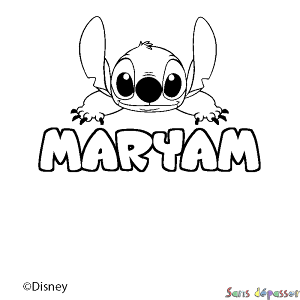 Coloriage pr&eacute;nom MARYAM - d&eacute;cor Stitch