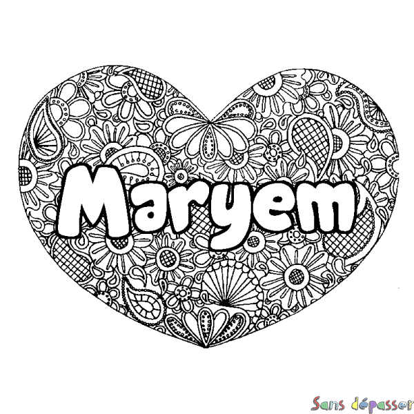 Coloriage prénom Maryem - d&eacute;cor Mandala coeur