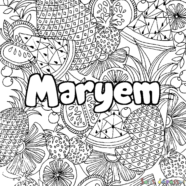 Coloriage prénom Maryem - d&eacute;cor Mandala fruits