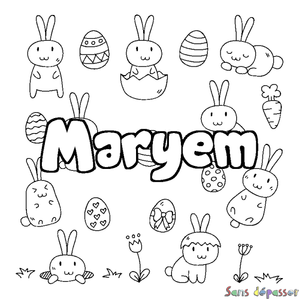 Coloriage prénom Maryem - d&eacute;cor Paques