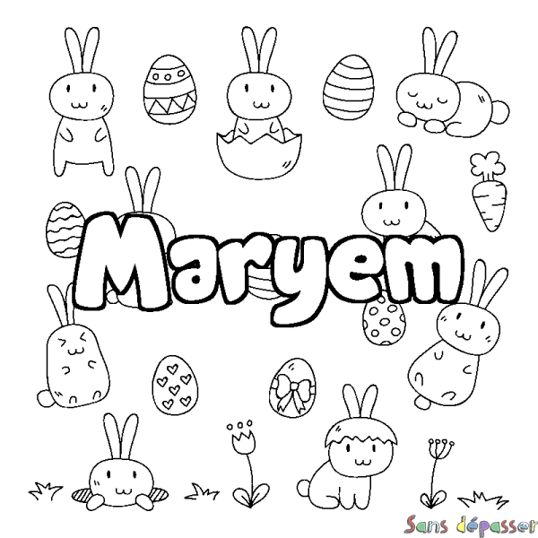 Coloriage pr&eacute;nom Maryem - d&eacute;cor Paques