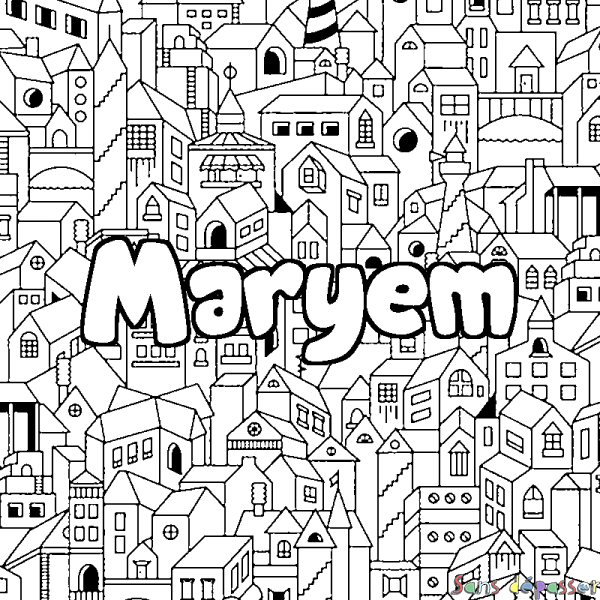 Coloriage prénom Maryem - d&eacute;cor Ville