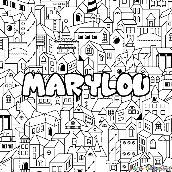 Coloriage pr&eacute;nom MARYLOU - d&eacute;cor Ville