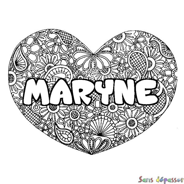 Coloriage prénom MARYNE - d&eacute;cor Mandala coeur